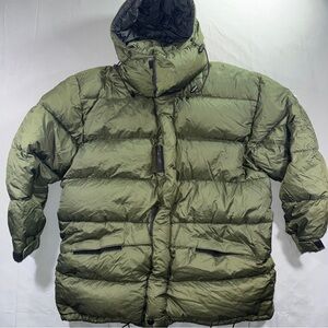 Vintage J Crew Oarsman Jacket Mens Large Green Puffer Parka Hooded Winter Coat